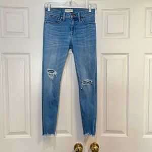 Madewell 9" High-Rise Skinny Blue Distressed knees Jeans denim Pants women SZ 26